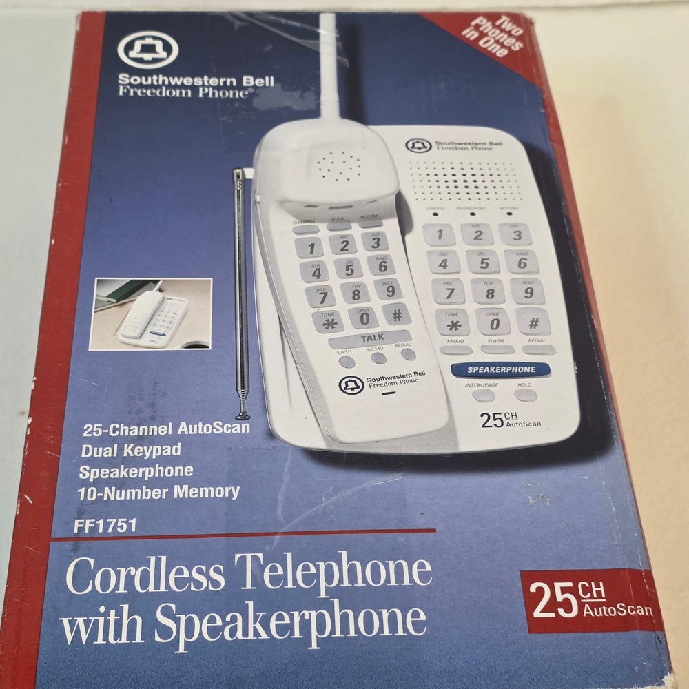Southwestern Bell Freedom Phone FF1751 Cordless Telephone Dual Keypad White